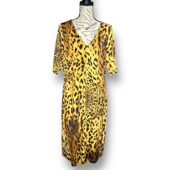 Tommy Bahama Large Leopard Animal Print Midi Dress Resort Mob Wife Safari Travel - Picture 1 of 6